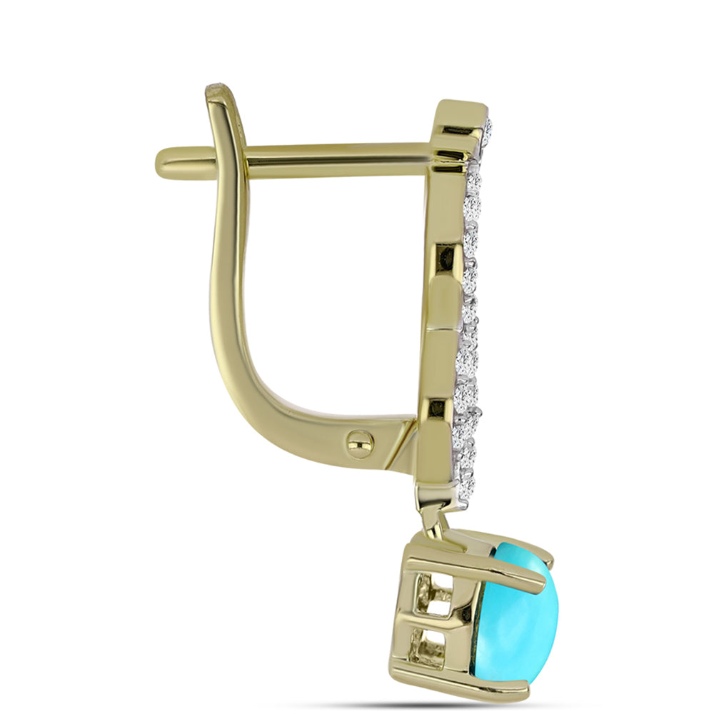 Kolczyki srebrne pozłacane z niebieskim turkusem i białym topazem