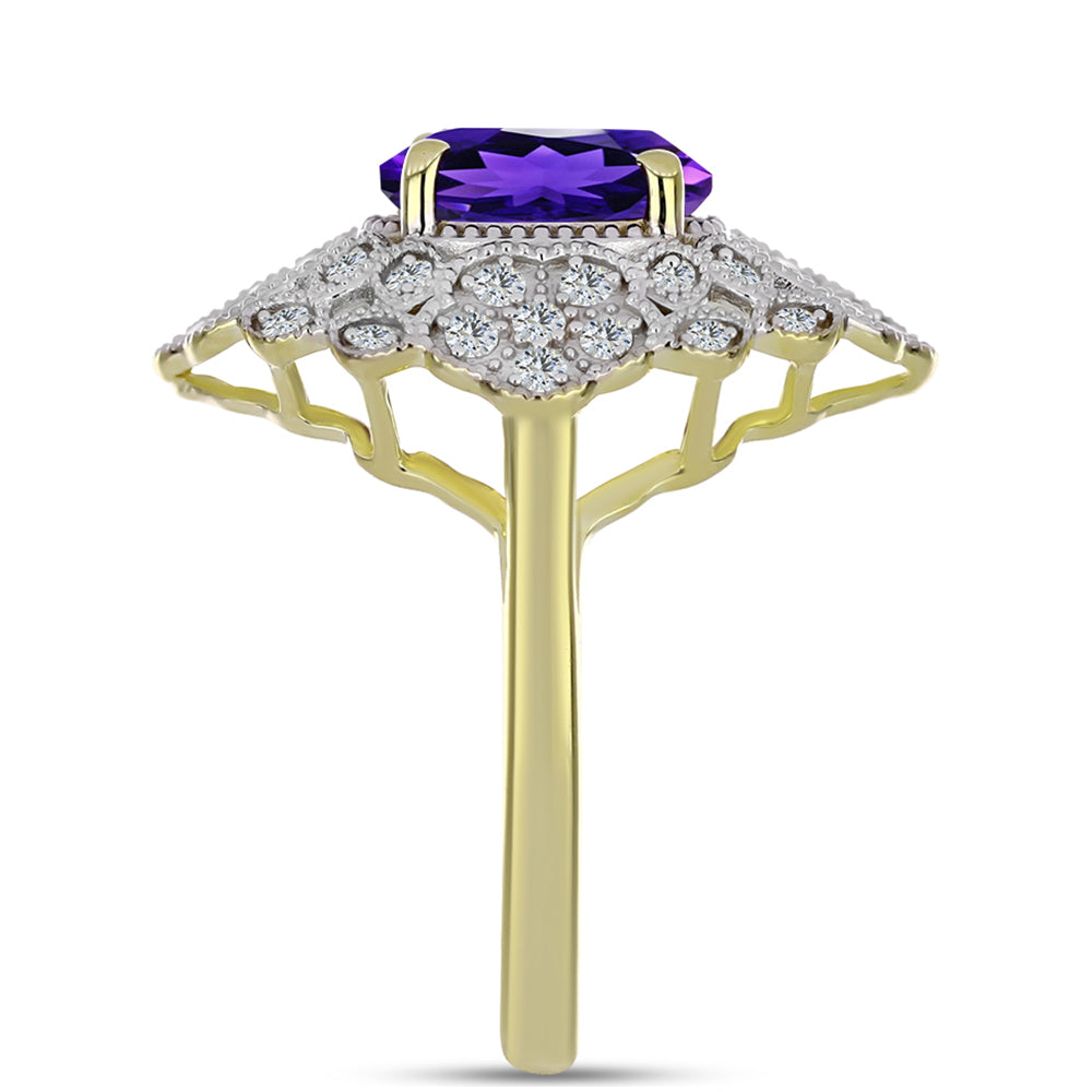 Pierścionek srebrny pozłacany z marokańskim ametystem i białym topazem