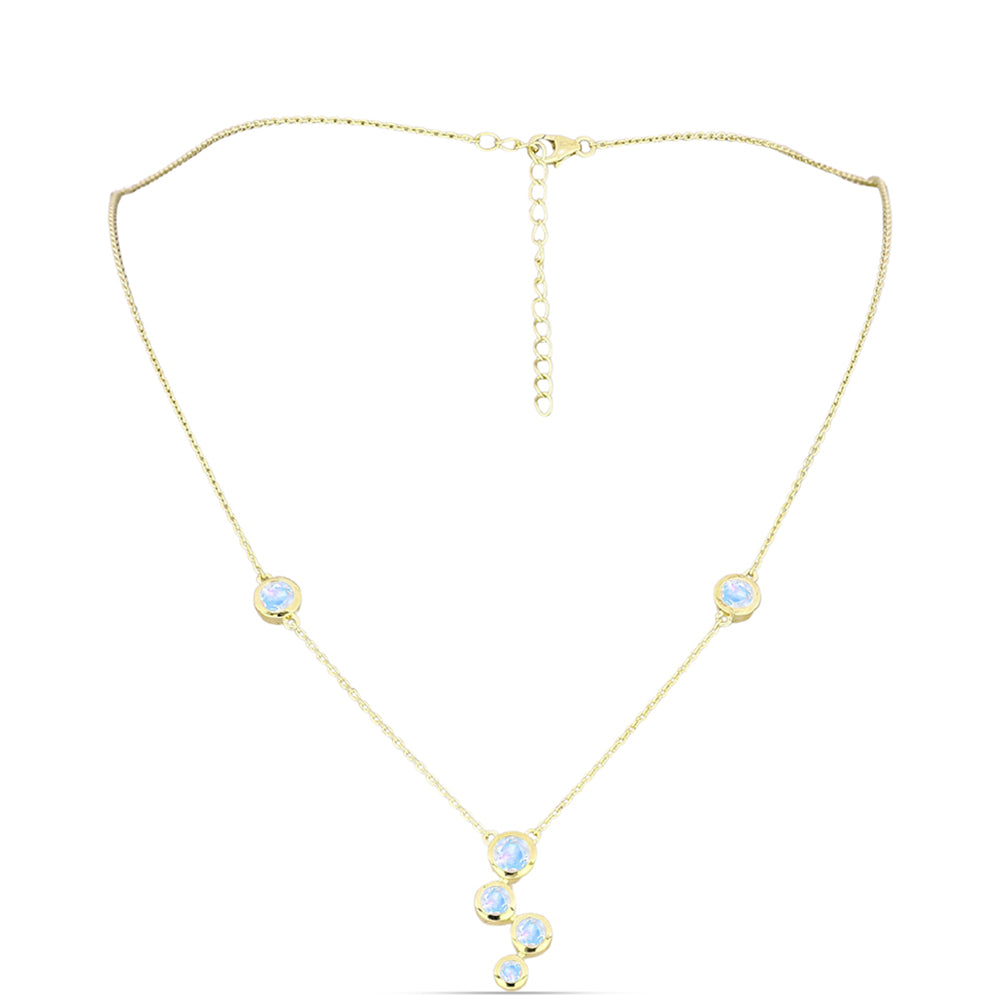 Naszyjnik srebrny pozłacany z tęczowym kamieniem księżycowym