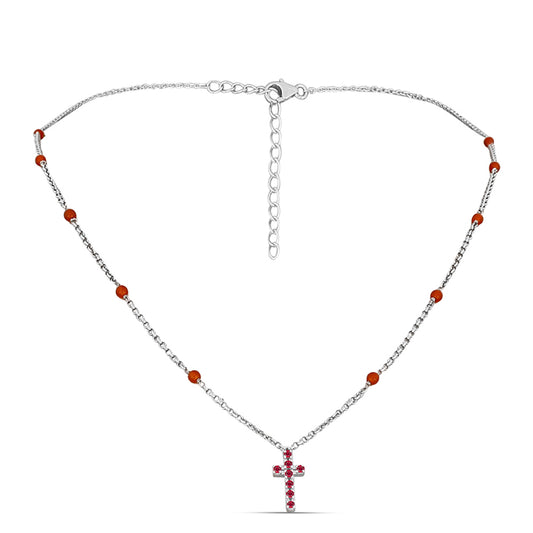 Naszyjnik ze srebra próby 925 z malgaskim rubinem i karneolem