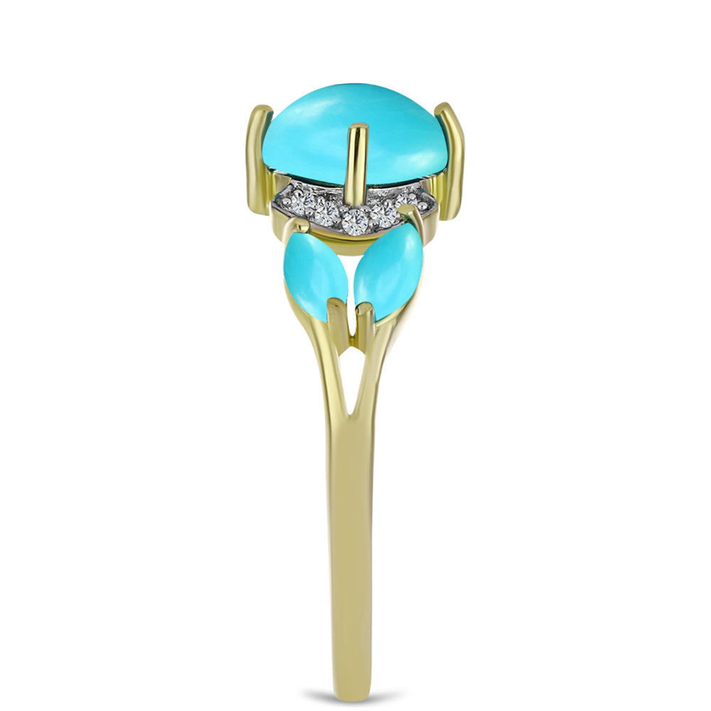 Pierścionek srebrny pozłacany z niebieskim turkusem i białym topazem