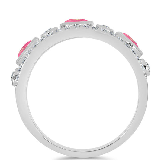 Pierścionek ze srebra próby 925 z różowym opalem i białym topazem