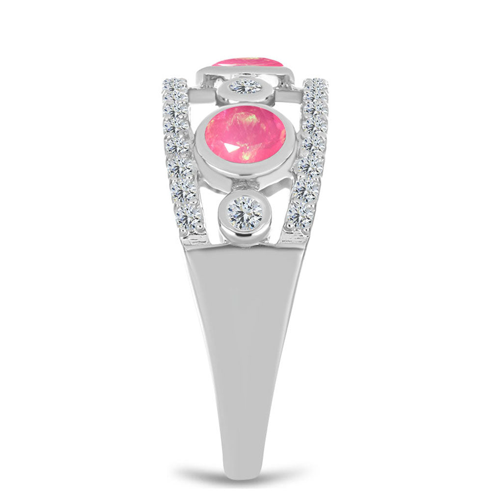 Pierścionek ze srebra próby 925 z różowym opalem i białym topazem