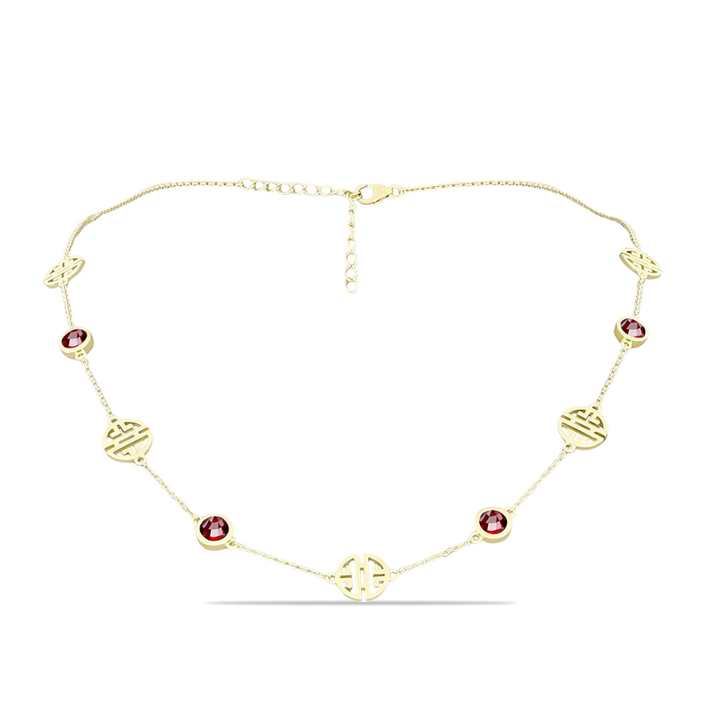 Naszyjnik srebrny pozłacany z granatem