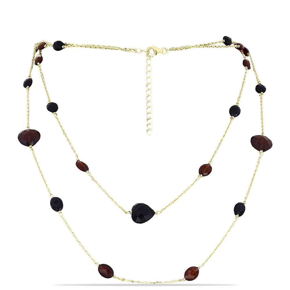 Naszyjnik srebrny pozłacany z granatem i czarnym onyksem