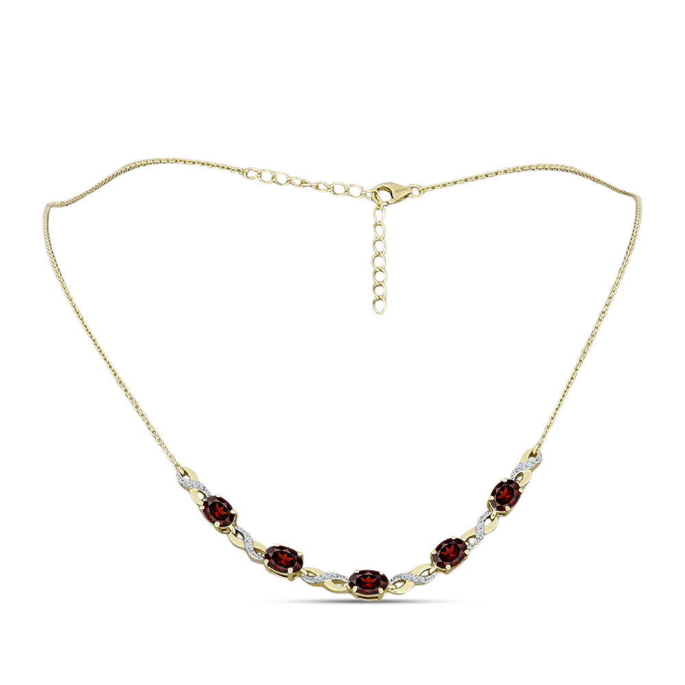 Naszyjnik srebrny pozłacany z granatem i białym topazem