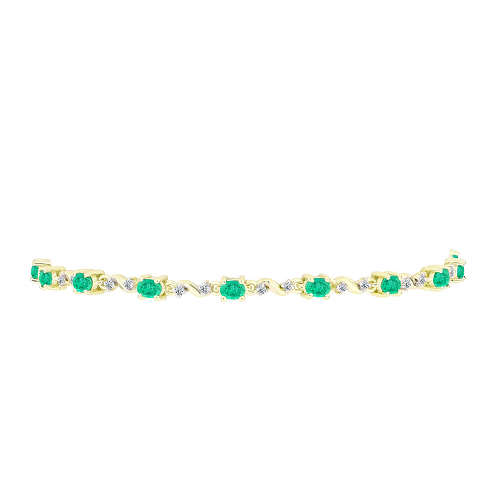 Bransoletka srebrna pozłacana z kolumbijskim szmaragdem i białym diamentem