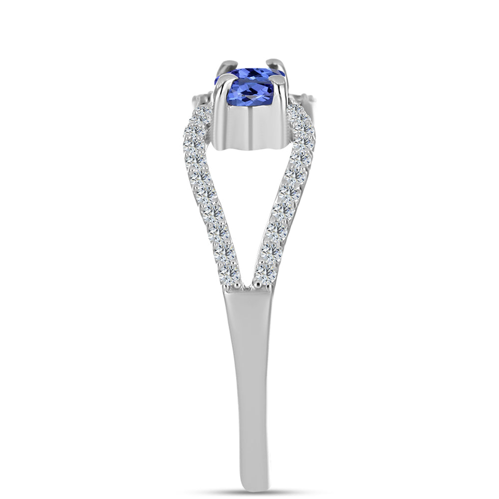 Pierścionek ze srebra próby 925 z tanzanitem klasy AAA i białym topazem