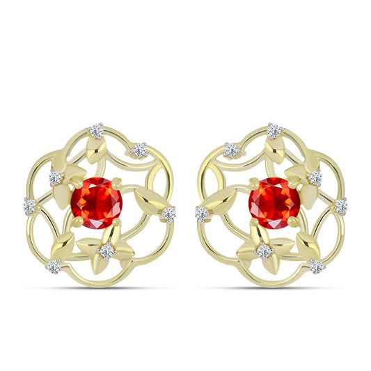 Kolczyki srebrne pozłacane z czerwonym opalem etiopskim i białym topazem