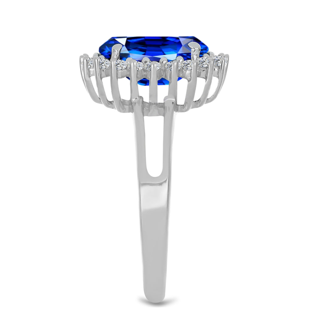 Pierścionek ze srebra próby 925 z szafirem (C) i białym cyrkonem