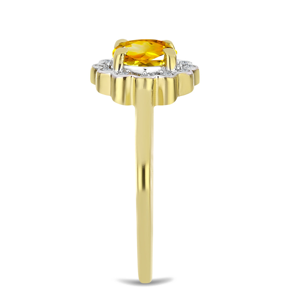 Pierścionek srebrny pozłacany z cytrynem uralskim i białym cyrkonem