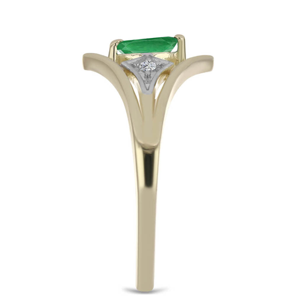 Pierścionek srebrny pozłacany z brazylijskim szmaragdem i białym cyrkonem