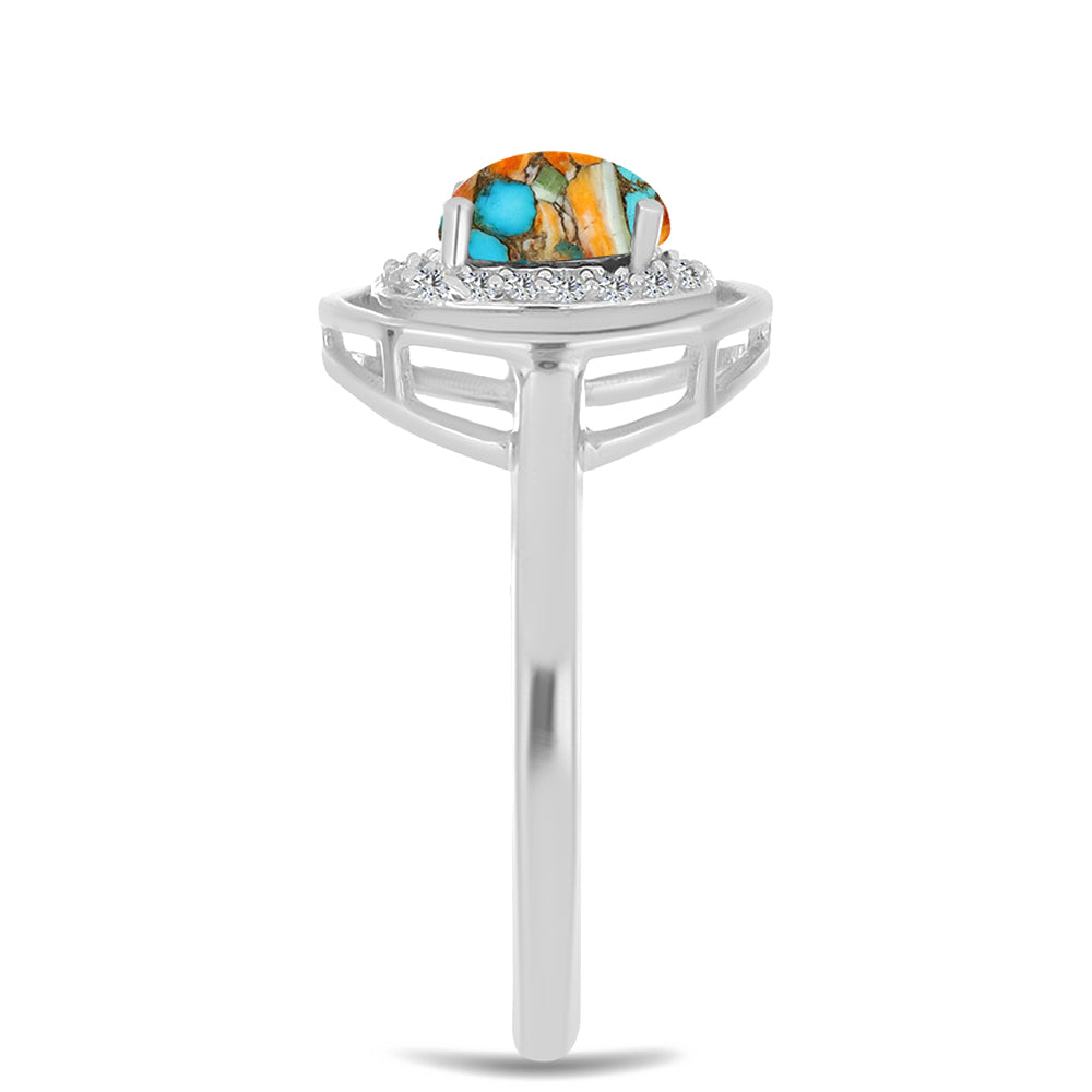 Pierścionek ze srebra próby 925 z turkusem Oyster i białym cyrkonem