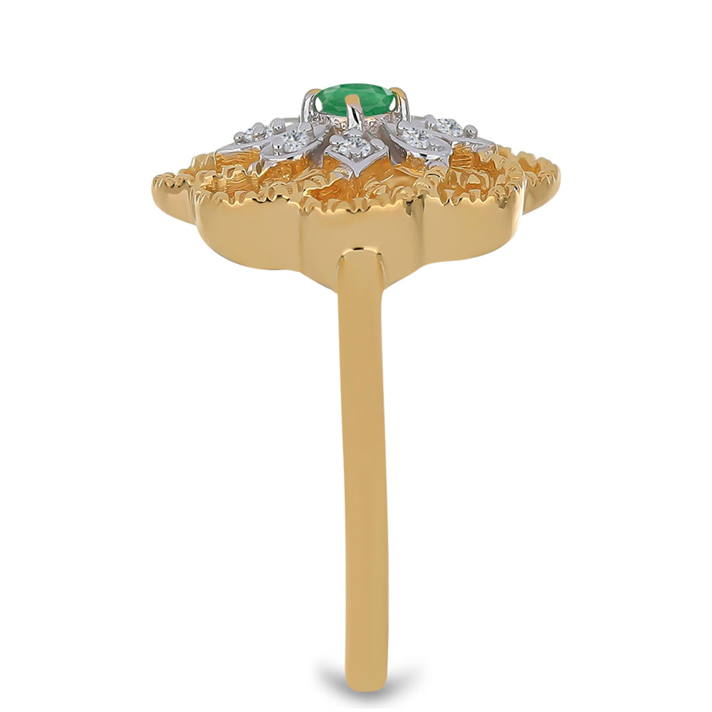 Pierścionek srebrny pozłacany z brazylijskim szmaragdem i białym cyrkonem