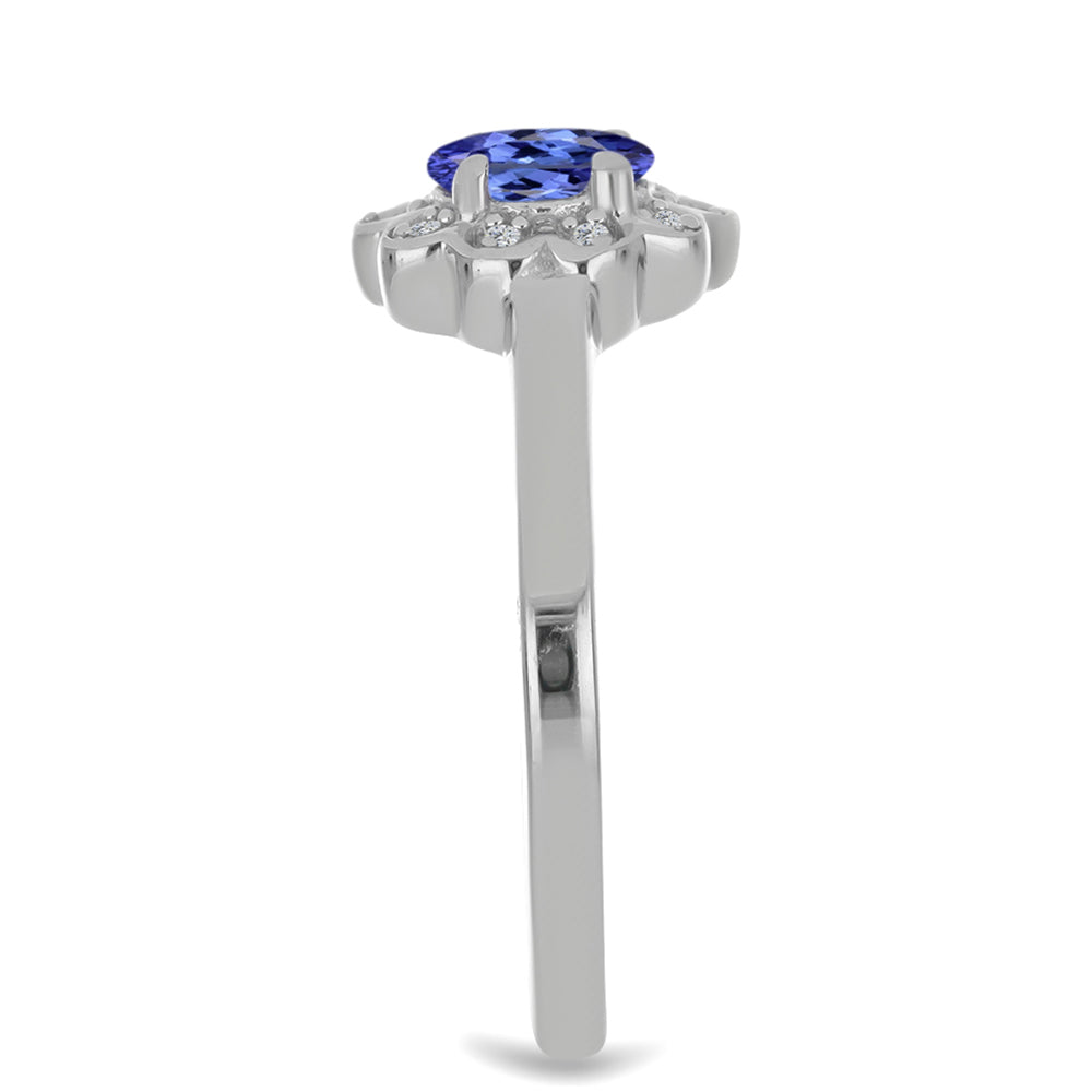 Pierścionek ze srebra próby 925 z tanzanitem i naturalnym cyrkonem