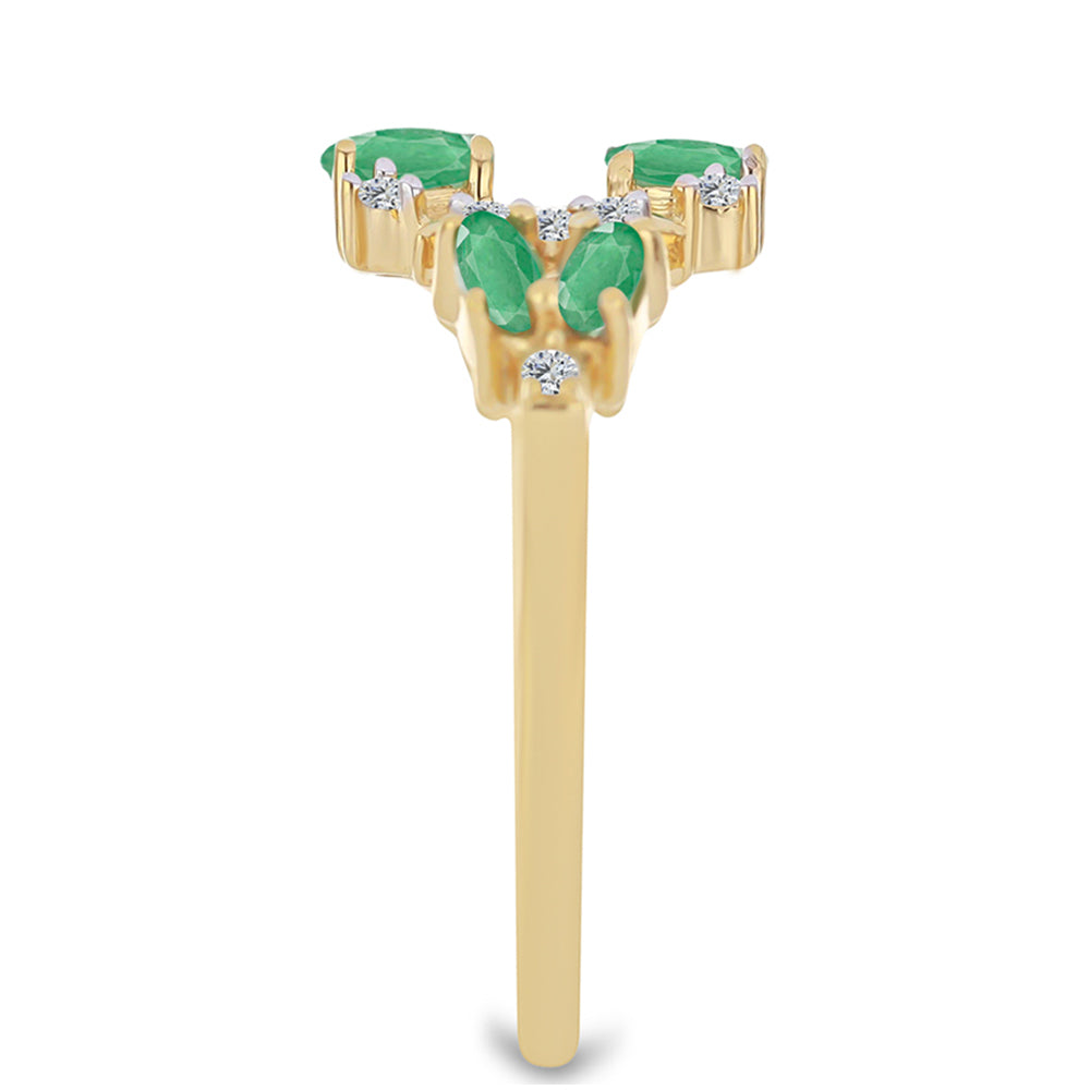 Pierścionek srebrny pozłacany z brazylijskim szmaragdem i białym cyrkonem