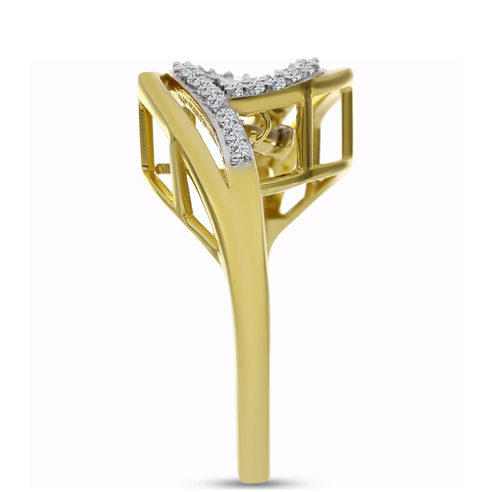 Pierścionek srebrny pozłacany z białym diamentem i białym cyrkonem