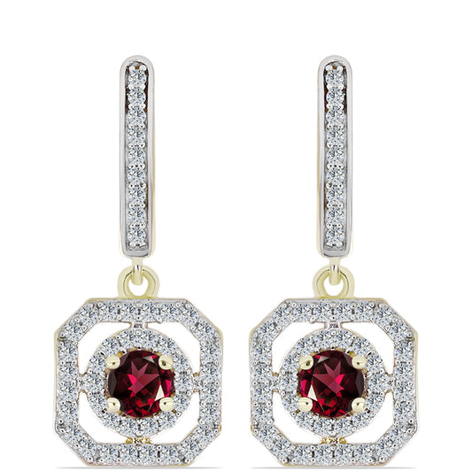 Kolczyki srebrne pozłacane z granatem rodolitem i białym topazem