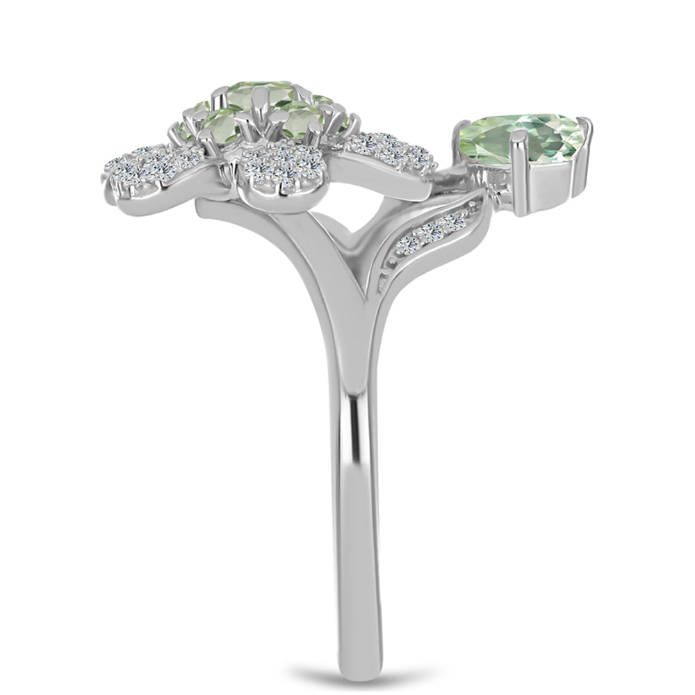 Pierścionek ze srebra próby 925 z zielonym ametystem i białym topazem