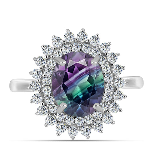 Pierścionek ze srebra próby 925 z fluorytem Zebra i białym topazem