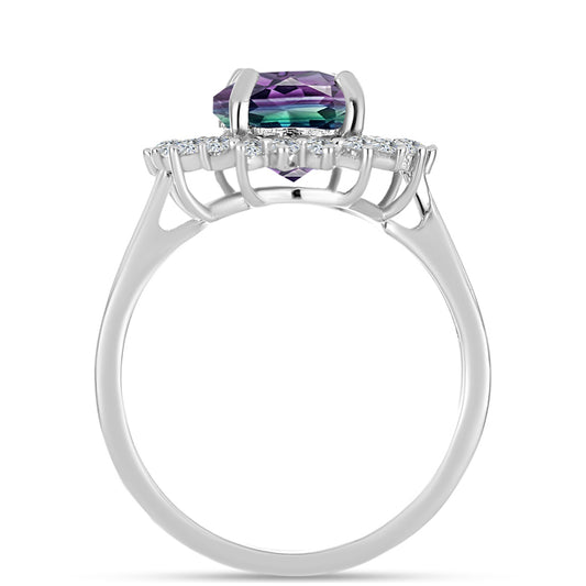 Pierścionek ze srebra próby 925 z fluorytem Zebra i białym topazem