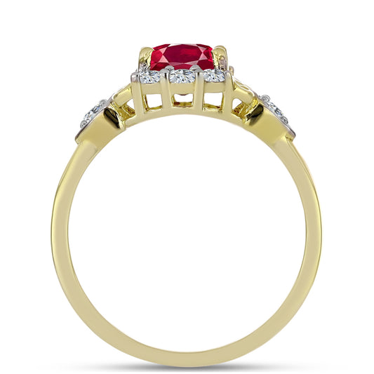 Pierścionek srebrny pozłacany z malgaskim rubinem i białym topazem