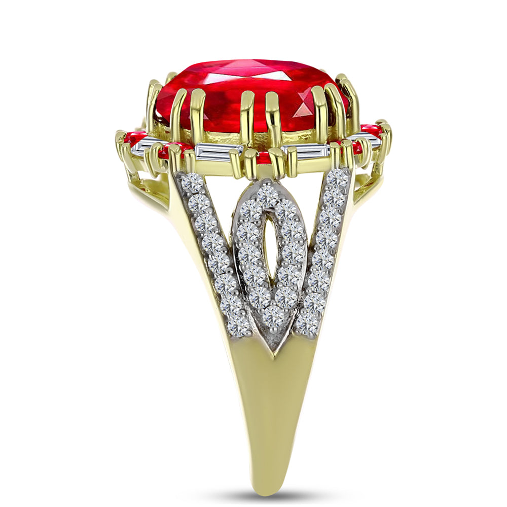 Pierścionek srebrny pozłacany z czerwonym agatem i białym cyrkonem