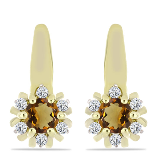 Kolczyki srebrne pozłacane z koniakowym kwarcem i białym topazem