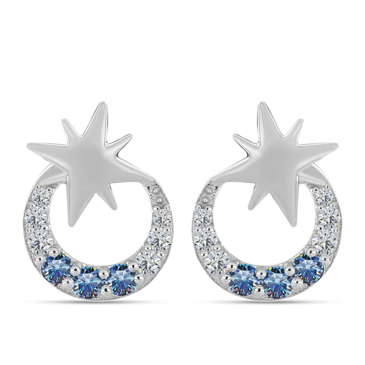 Kolczyki ze srebra próbe 925 z moissanitem w kolorze oceanicznym i białym topazem