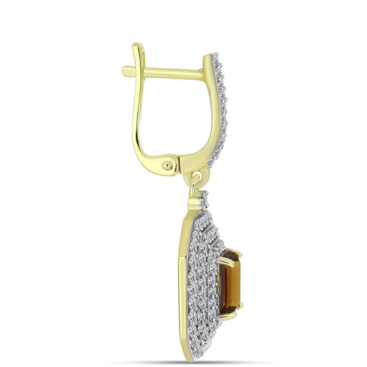 Kolczyki srebrne pozłacane z koniakowym kwarcem i białym topazem