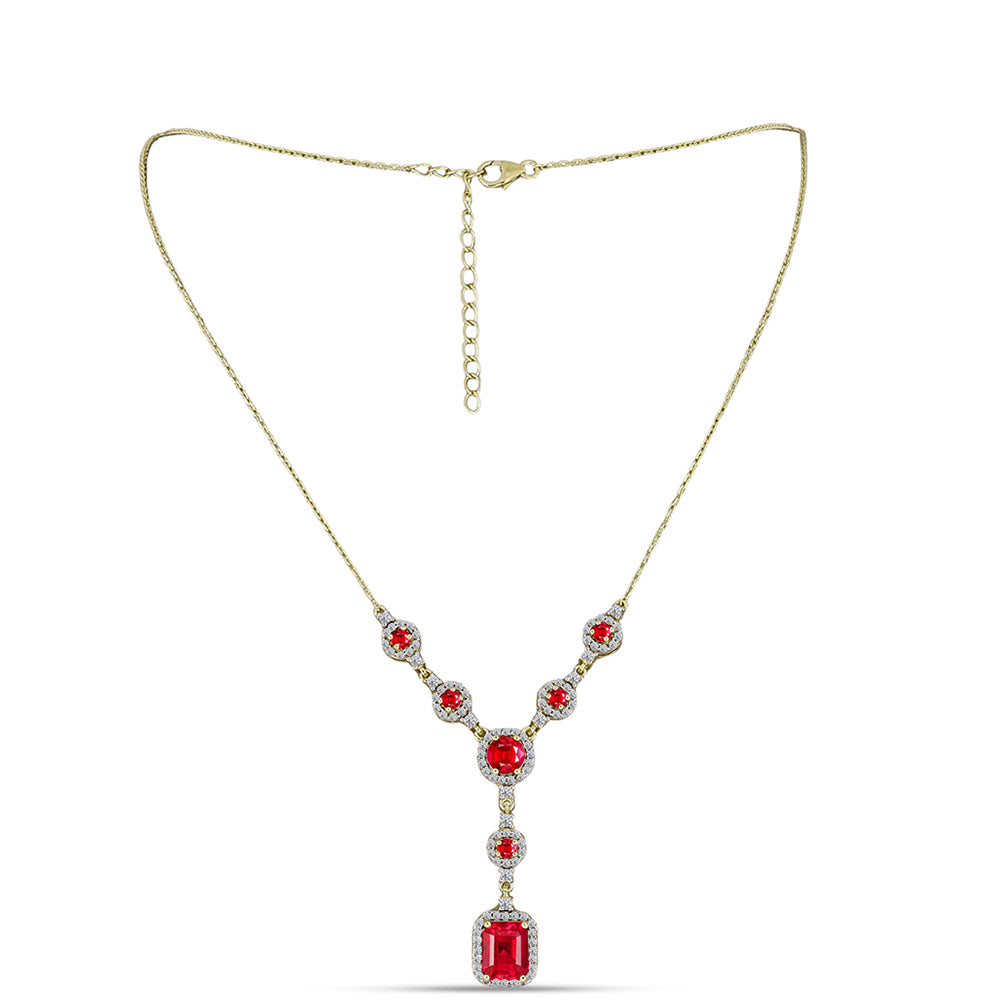 Naszyjnik srebrny pozłacany z czerwonym agatem i białym topazem