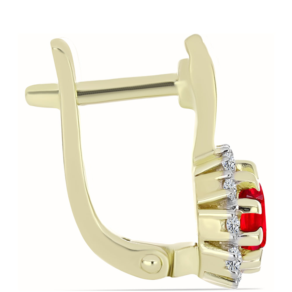 Kolczyki srebrne pozłacane z czerwonym agatem i białym topazem