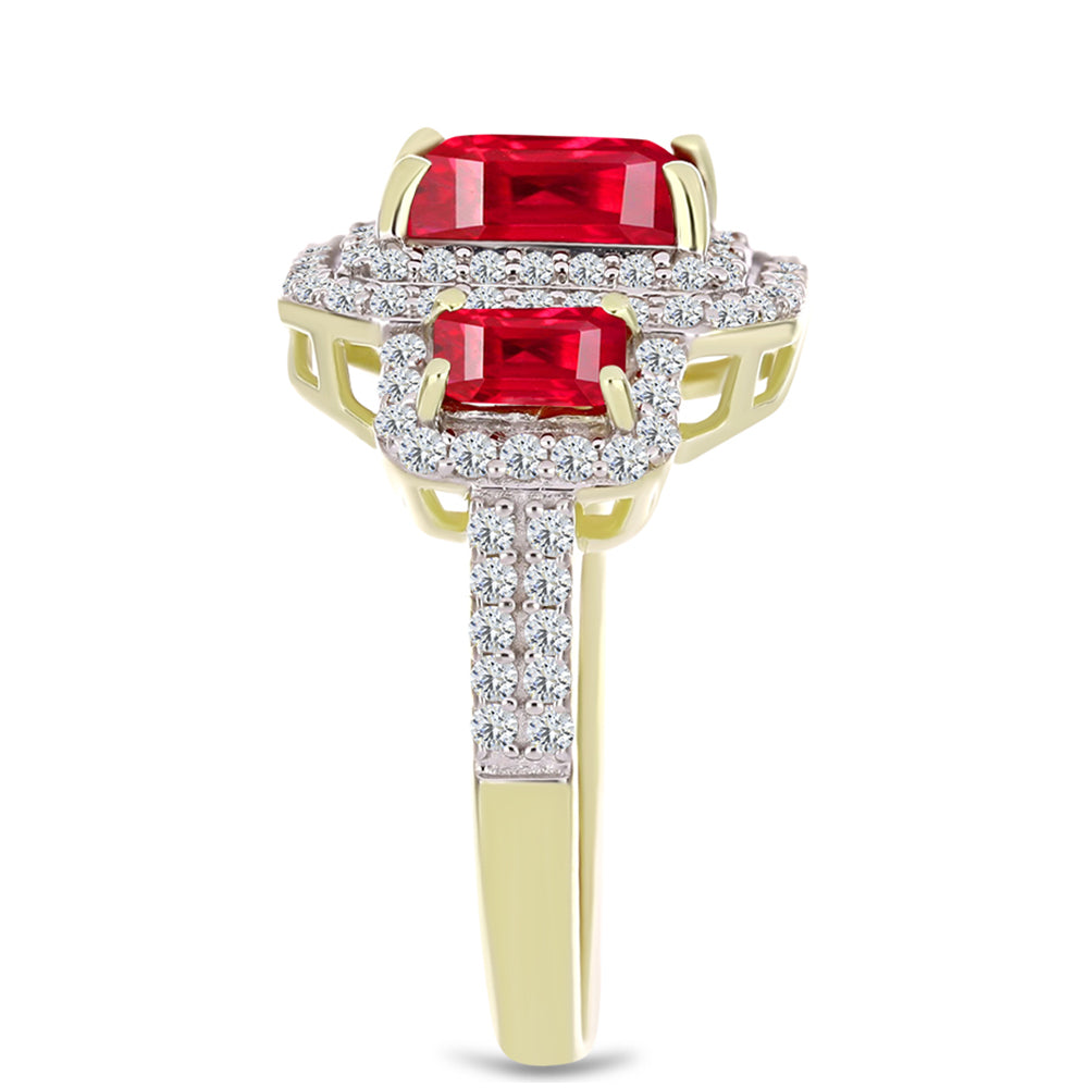 Pierścionek srebrny pozłacany z czerwonym agatem i białym topazem