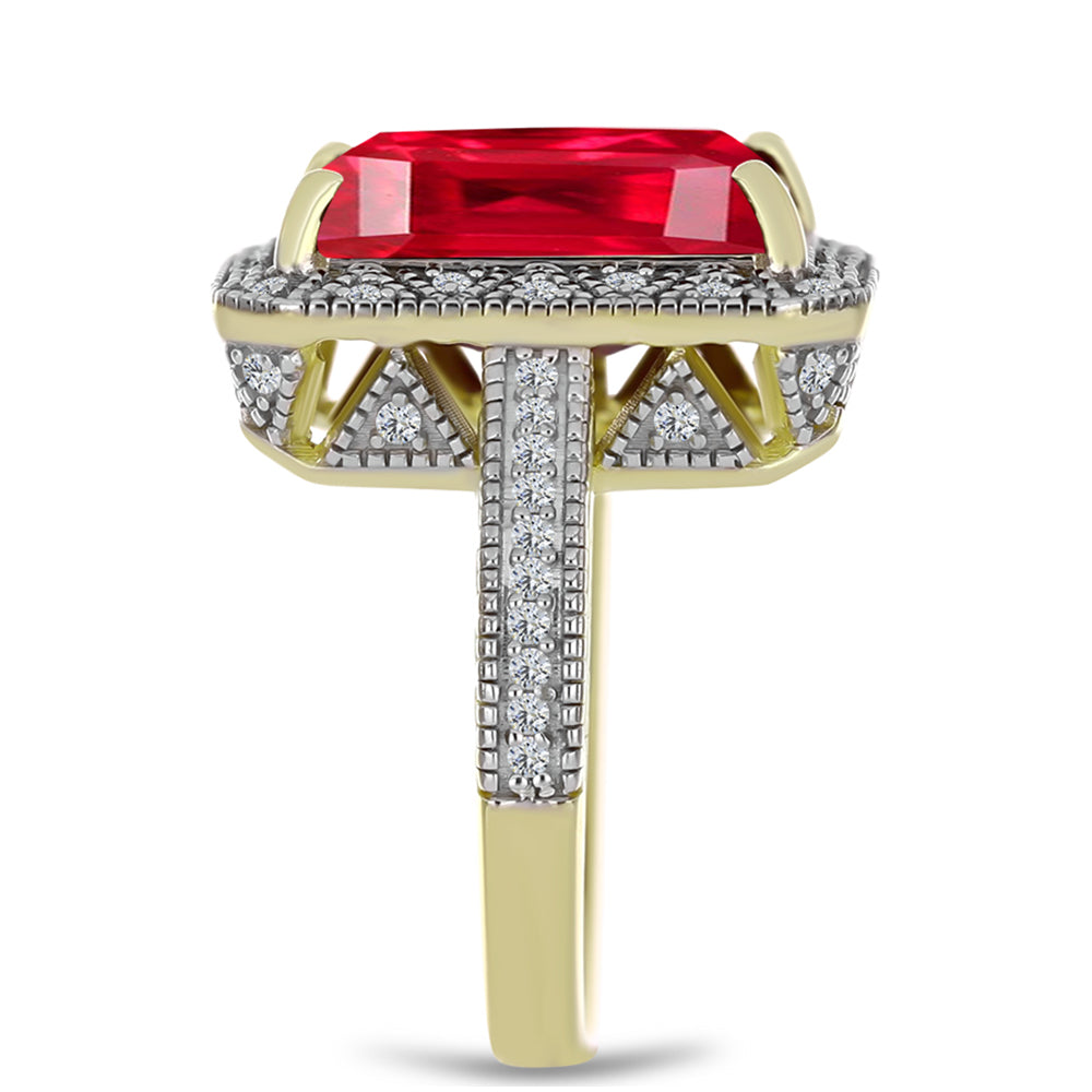 Pierścionek srebrny pozłacany z czerwonym agatem i białym topazem