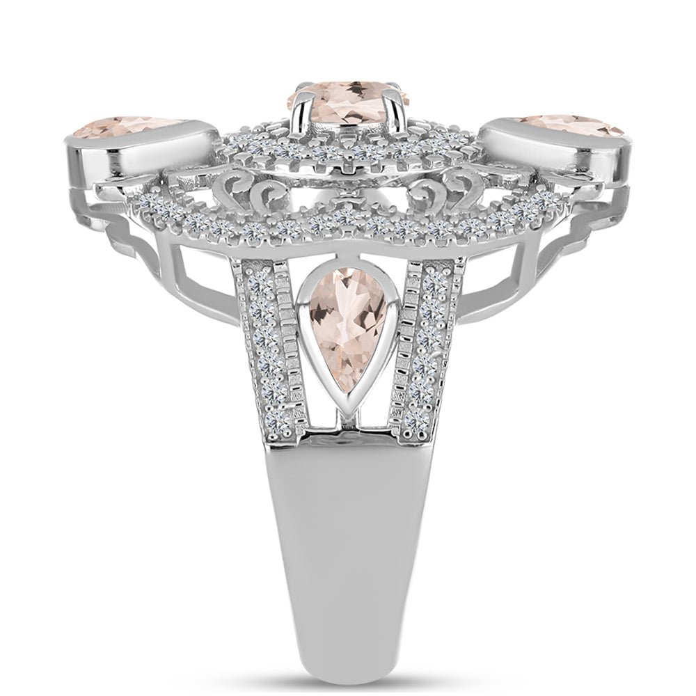 Pierścionek ze srebra próby 925 z morganitem i białym topazem