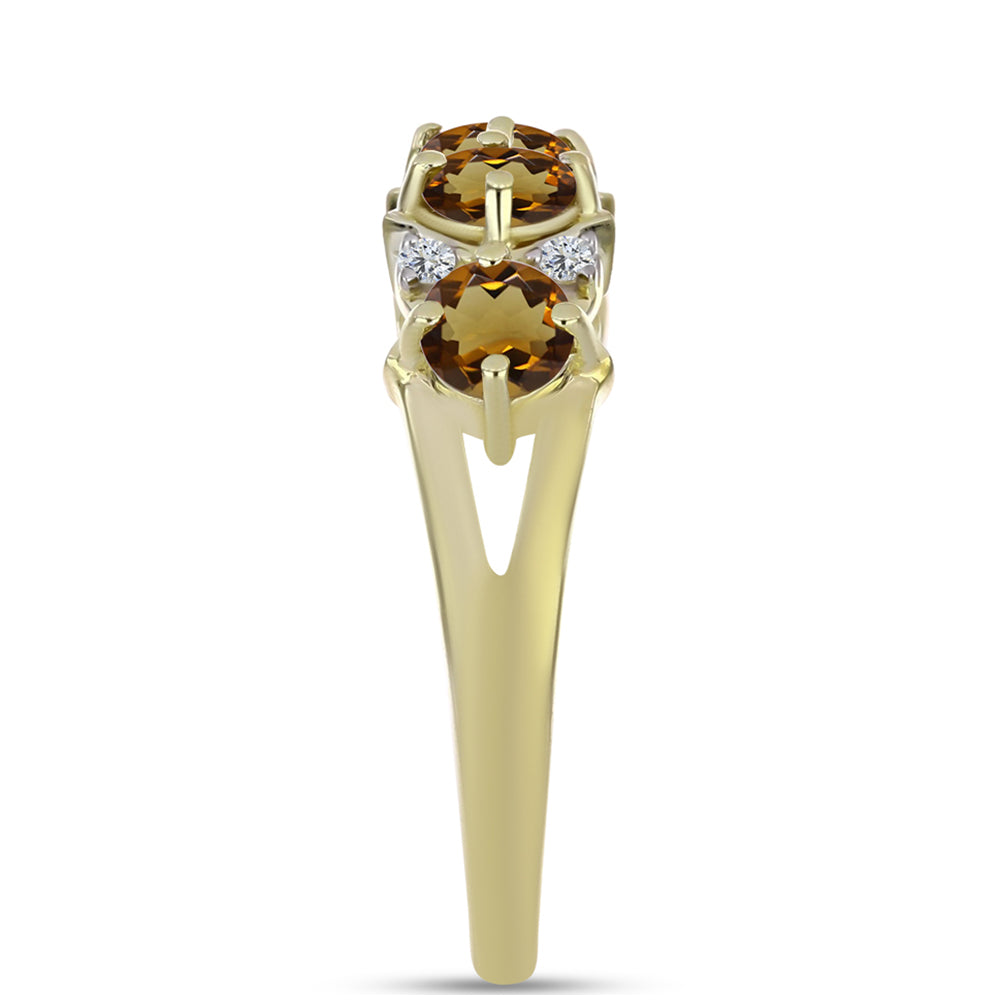 Pierścionek srebrny pozłacany z koniakowym kwarcem i białym topazem