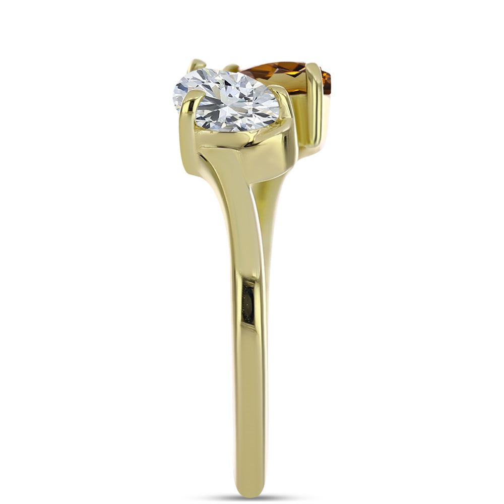 Pierścionek srebrny pozłacany z koniakowym kwarcem i białym topazem