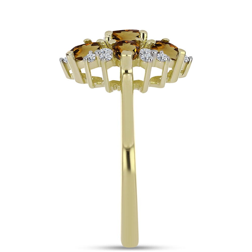 Pierścionek srebrny pozłacany z koniakowym kwarcem i białym topazem