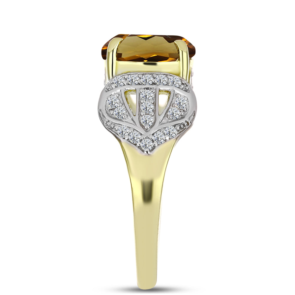 Pierścionek srebrny pozłacany z koniakowym kwarcem i białym topazem