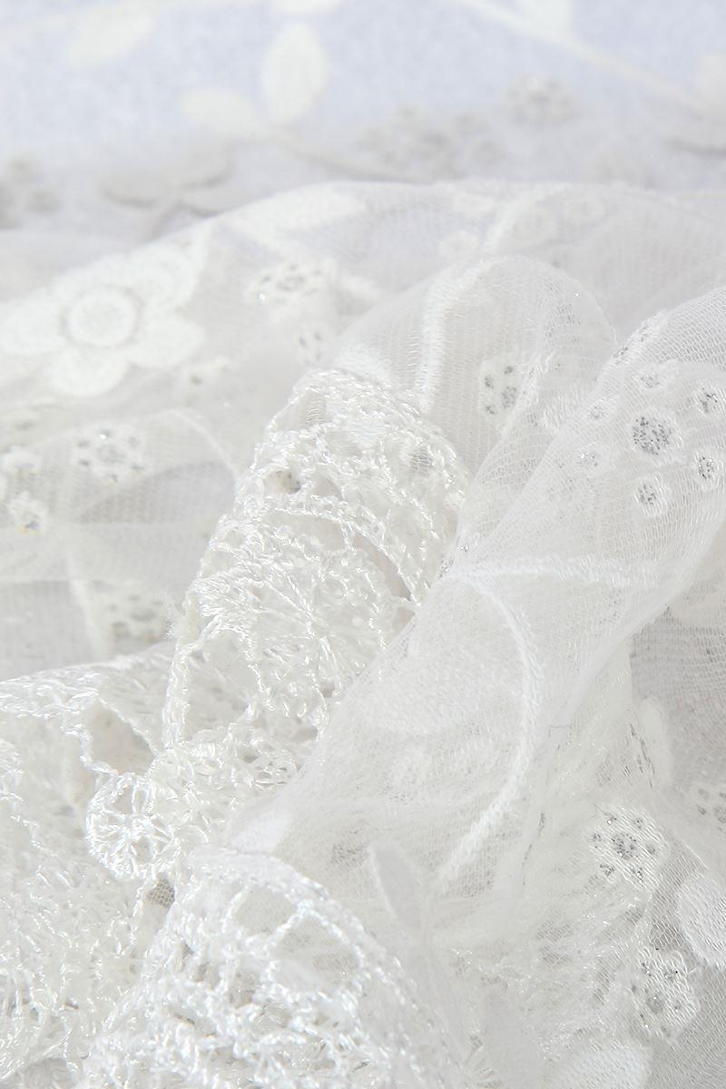 Szalik z Brokatowym Wzorem Kwiatów, 45 cm x 45 cm x 170 cm, Biały