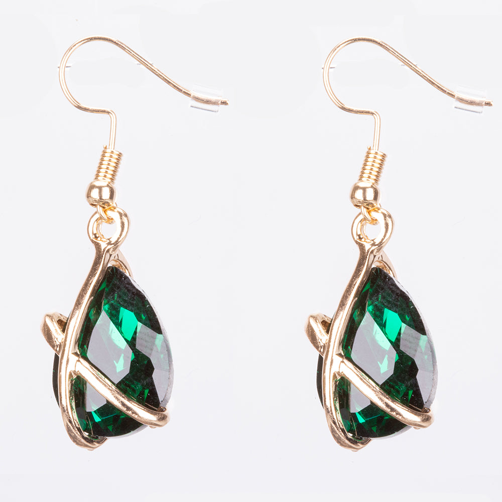 Zestaw pozłacane z zielonym kryształem emporia® ( Naszyjnik+Kolczyki+Zawieszka )