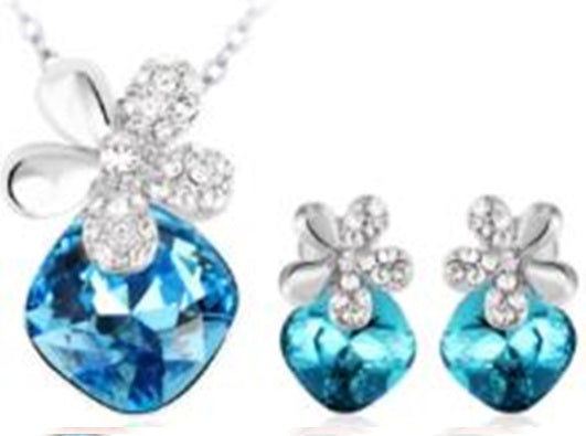 Zestaw pozłacane z niebieskim kryształem emporia® ( Kolczyki+Zawieszka )