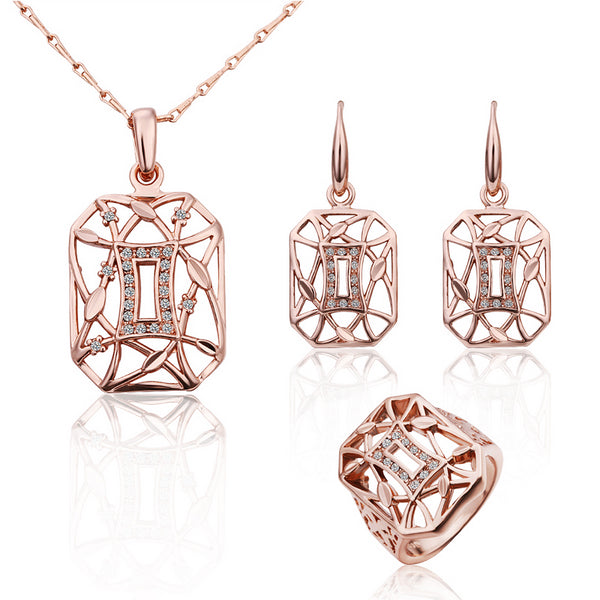 Zestaw pozłacane z białym kryształem emporia® ( Naszyjnik+Kolczyki+Pierścionek +Zawieszka )