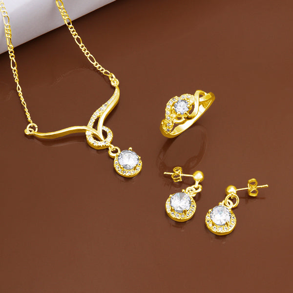 Zestaw pozłacane z białym kryształem emporia® ( Naszyjnik+Kolczyki+Pierścionek )