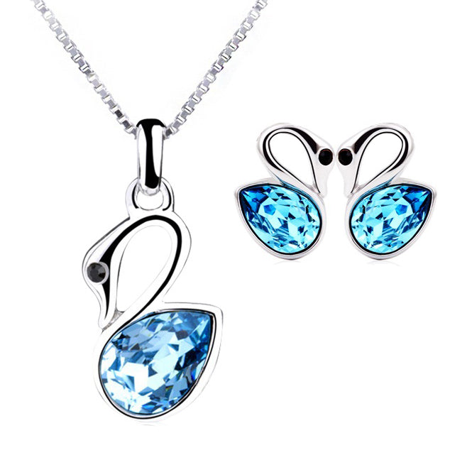 Zestaw pozłacane z niebieskim kryształem emporia® ( Naszyjnik+Kolczyki )