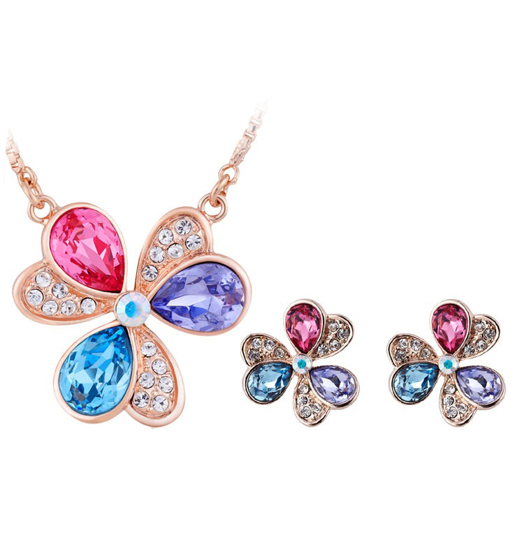 Zestaw pozłacane z czerwonym kryształem emporia® ( Naszyjnik+Kolczyki )