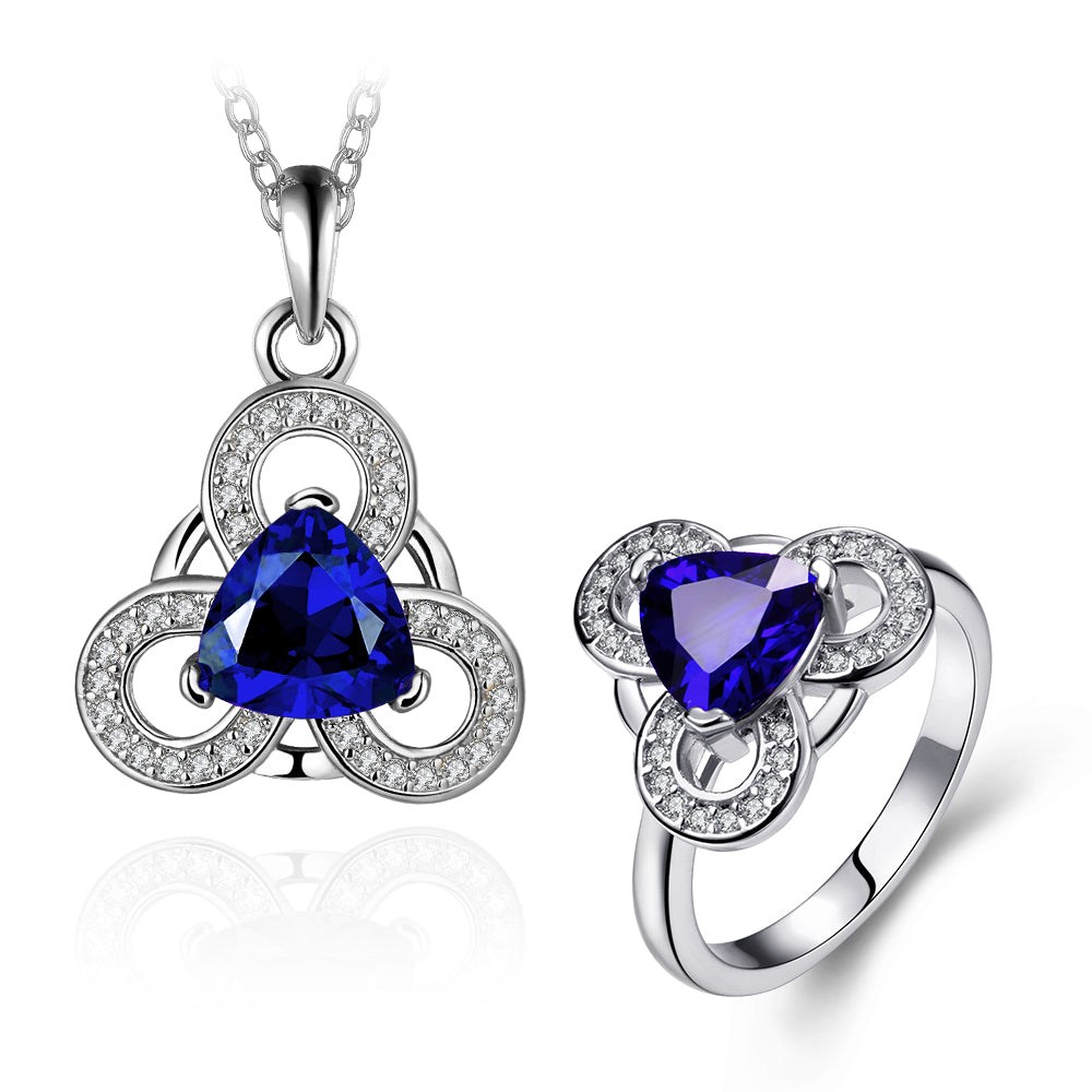 Zestaw pozłacane z niebieskim kryształem emporia® ( Naszyjnik+Pierścionek )