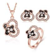 Zestaw pozłacane emaliowany i białym kryształem emporia® ( Naszyjnik+Kolczyki+Pierścionek )