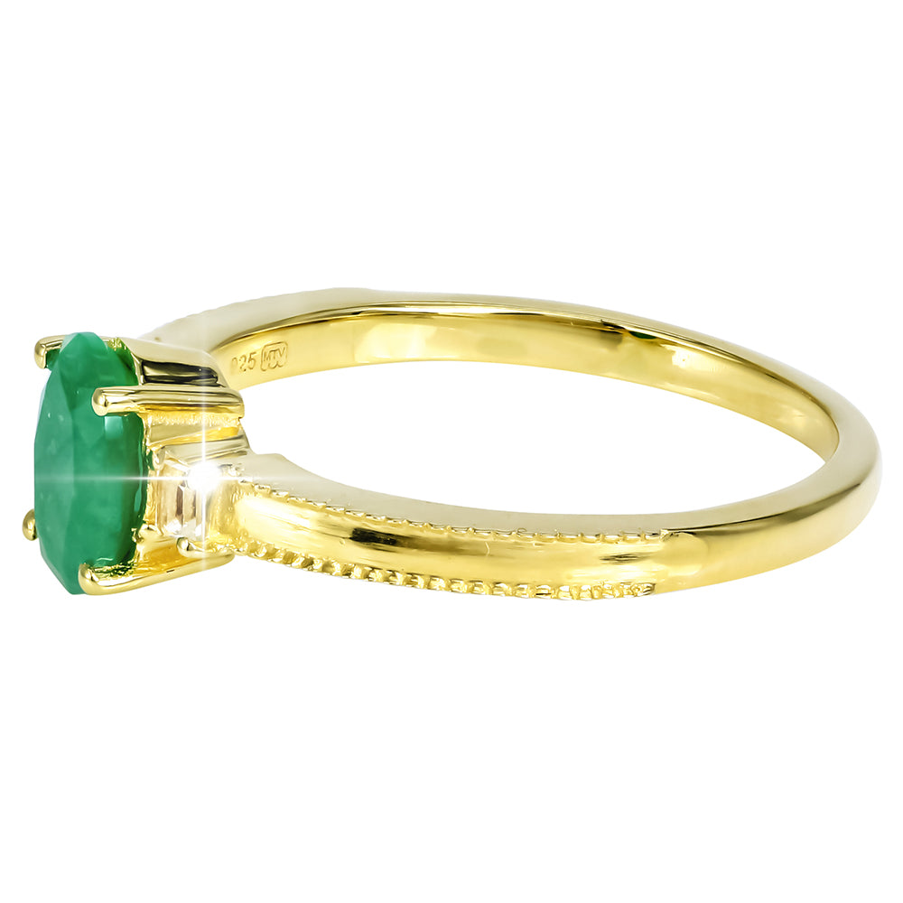 Pierścionek srebrny pozłacany ze szmaragdem i białym topazem