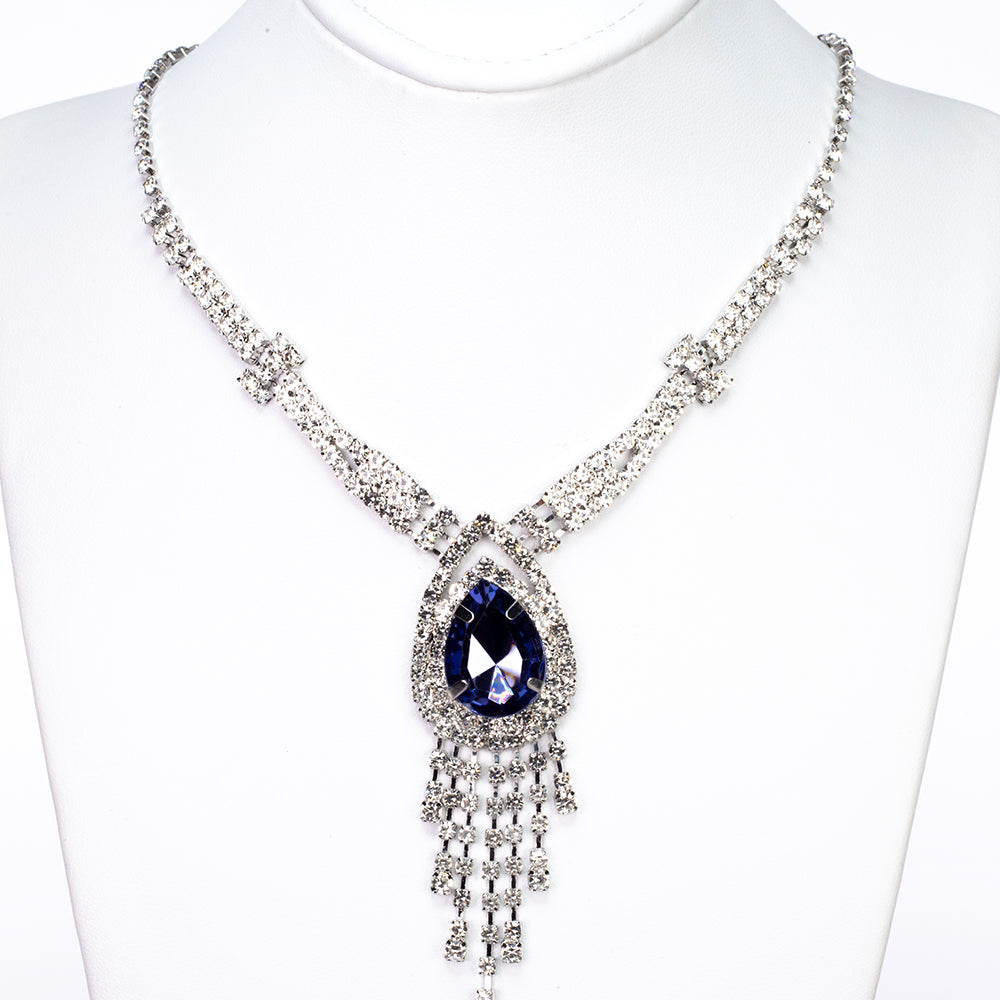 Zegarek pozłacany z niebieskim kryształem emporia® (Naszyjnik+Kolczyki+Bransoletka+Zawieszka)